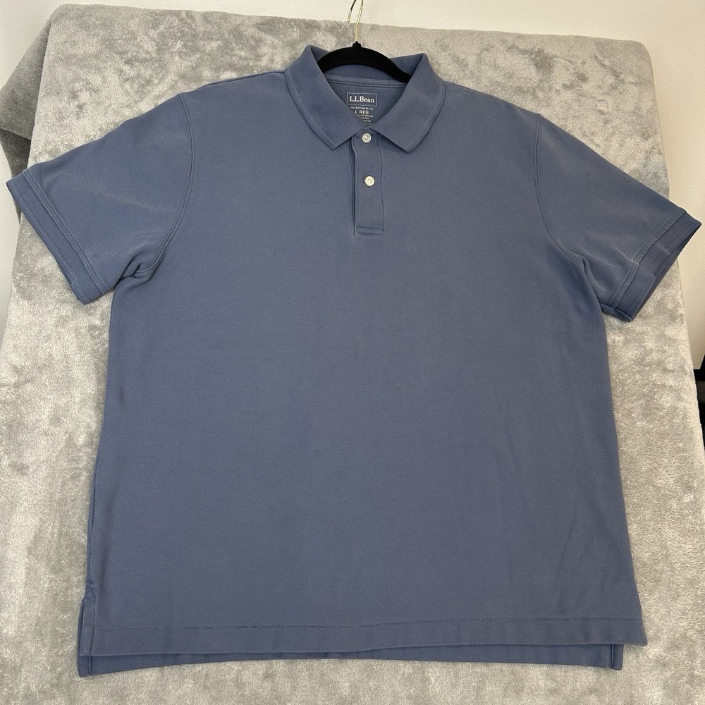 L.L.Bean Polo Shirt Mens Large Navy Blue Trim Fit Pique Cotton Short Sleeve Golf